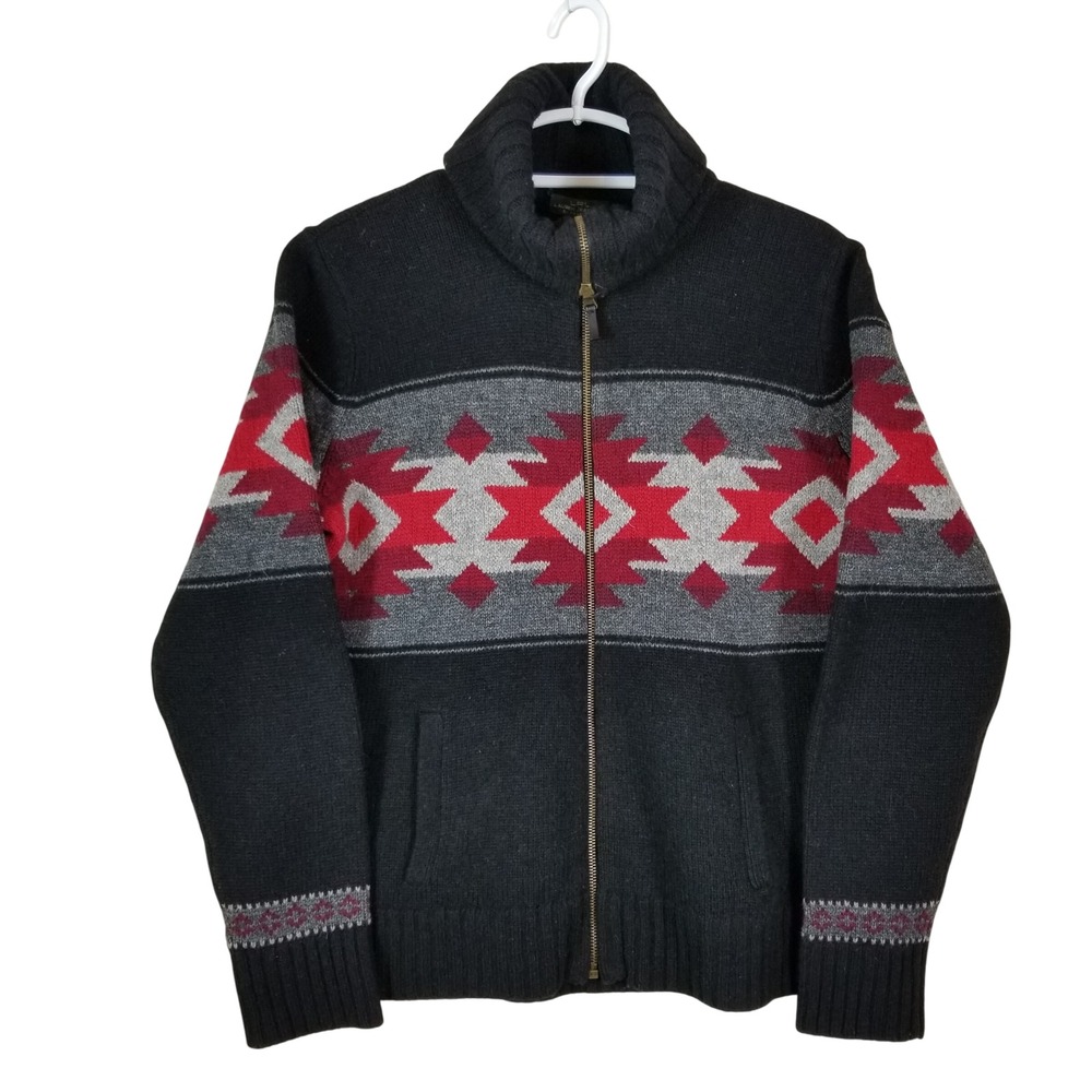 Lauren Ralph Lauren Southwestern Lambswool Full Zip Cardigan Sweater‎ Black XL